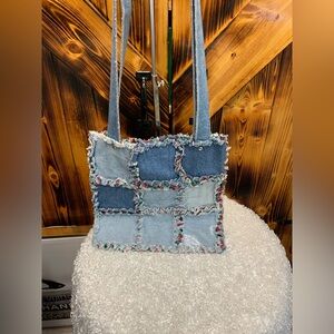 Denim Patchwork Tote Bag - Light & Dark Blue